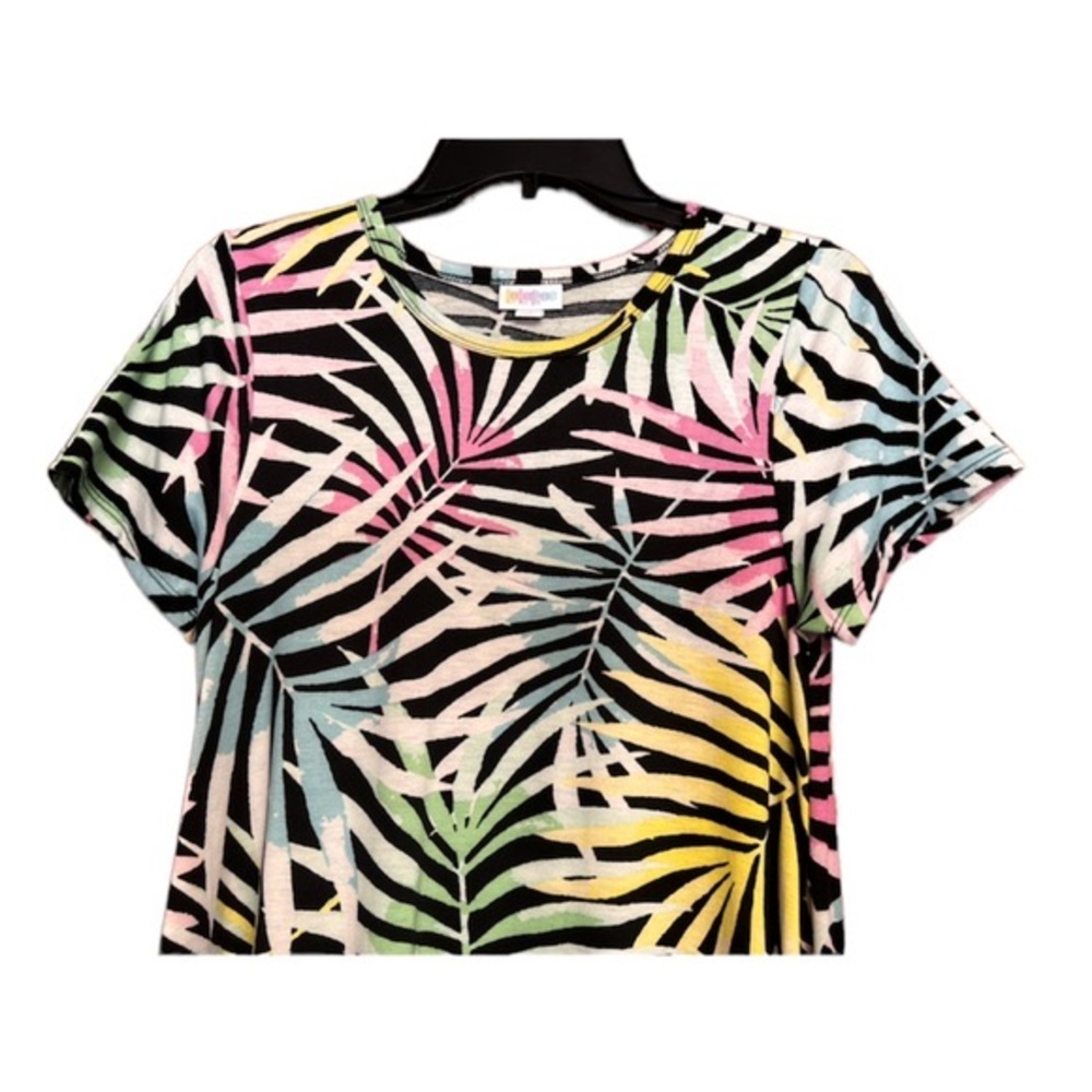 A Line dress multi color palm tropical pattern side pockets short sleeve A line - Picture 2 of 3